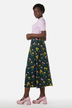 Princess Highway Jacinta Green Floral High-Waisted Midi Skirt -ModCloth PGFX004 016 3