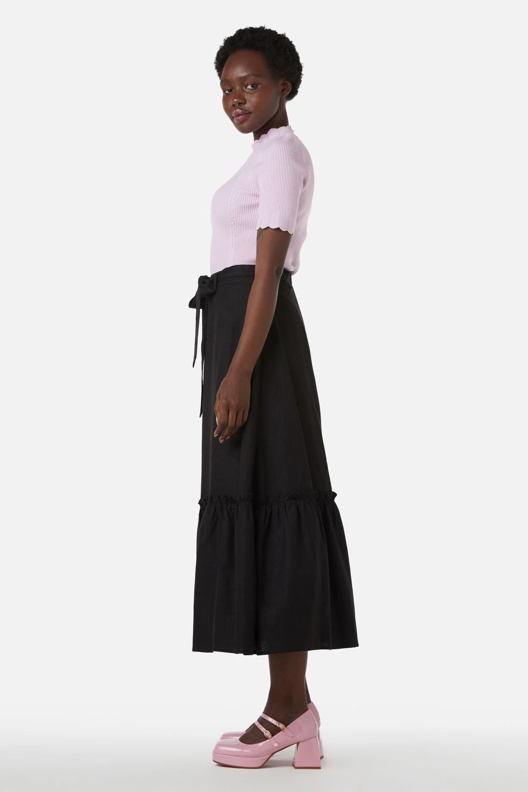 Addison High-Waisted Linen Blend Midi Skirt with Ruffle Hem and Removable Tie 5 Addison High-Waisted Linen Blend Midi Skirt with Ruffle Hem and Removable Tie - Image 3