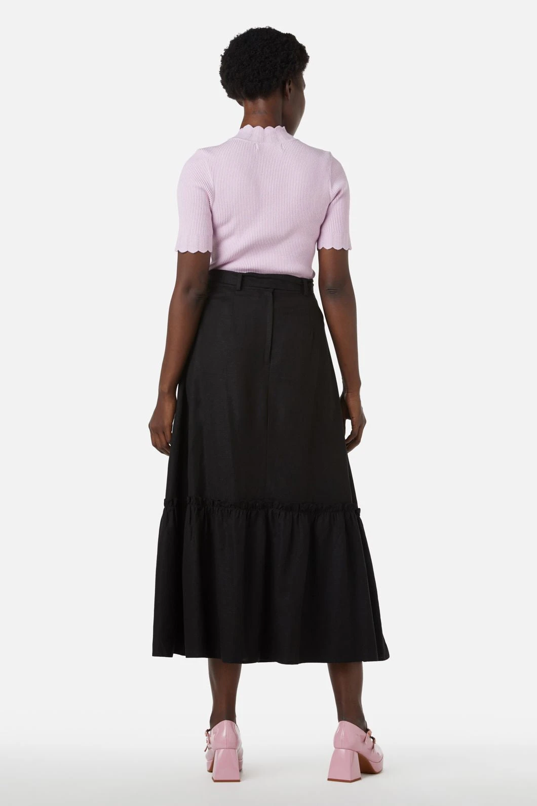 Addison High-Waisted Linen Blend Midi Skirt with Ruffle Hem and Removable Tie 6 Addison High-Waisted Linen Blend Midi Skirt with Ruffle Hem and Removable Tie - Image 4