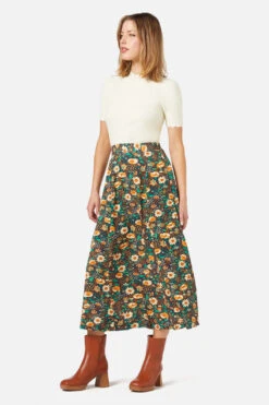 Cynthia Teal Vintage Floral Midi Skirt – High Waisted 70s Style Paneled Skirt -ModCloth PGFX202 019 3