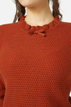 Princess Highway Bella Knit Top in Deep Forest – Ruffled Neckline & Bow Detail Textured Sweater -ModCloth PGFX323 047 5