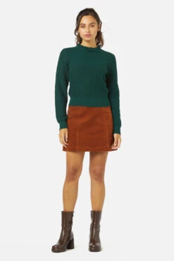 Princess Highway Bella Knit Top in Deep Forest – Ruffled Neckline & Bow Detail Textured Sweater -ModCloth PGFX323 385 2