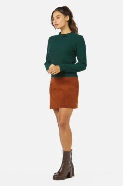 Princess Highway Bella Knit Top in Deep Forest – Ruffled Neckline & Bow Detail Textured Sweater -ModCloth PGFX323 385 3