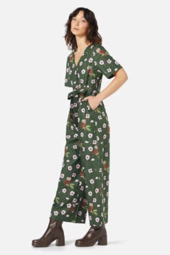 Poppy Owl Print Textured Cotton Jumpsuit – Wide Leg V-Neck Button Front -ModCloth PGFX443 016 3
