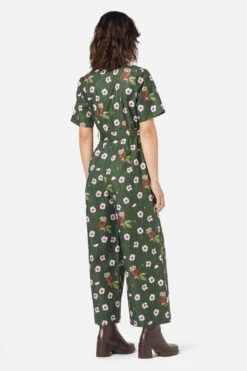 Poppy Owl Print Textured Cotton Jumpsuit – Wide Leg V-Neck Button Front -ModCloth PGFX443 016 4