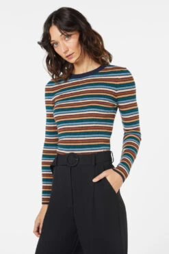Princess Highway Darcy Stripe Knit Top - Navy & Chocolate Vintage Ribbed Long Sleeve -ModCloth PGFX458 006 1