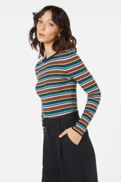 Princess Highway Darcy Stripe Knit Top - Navy & Chocolate Vintage Ribbed Long Sleeve -ModCloth PGFX458 006 3