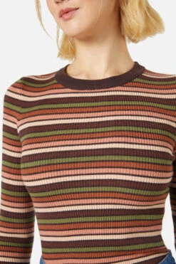 Princess Highway Darcy Stripe Knit Top - Navy & Chocolate Vintage Ribbed Long Sleeve -ModCloth PGFX458 041 5