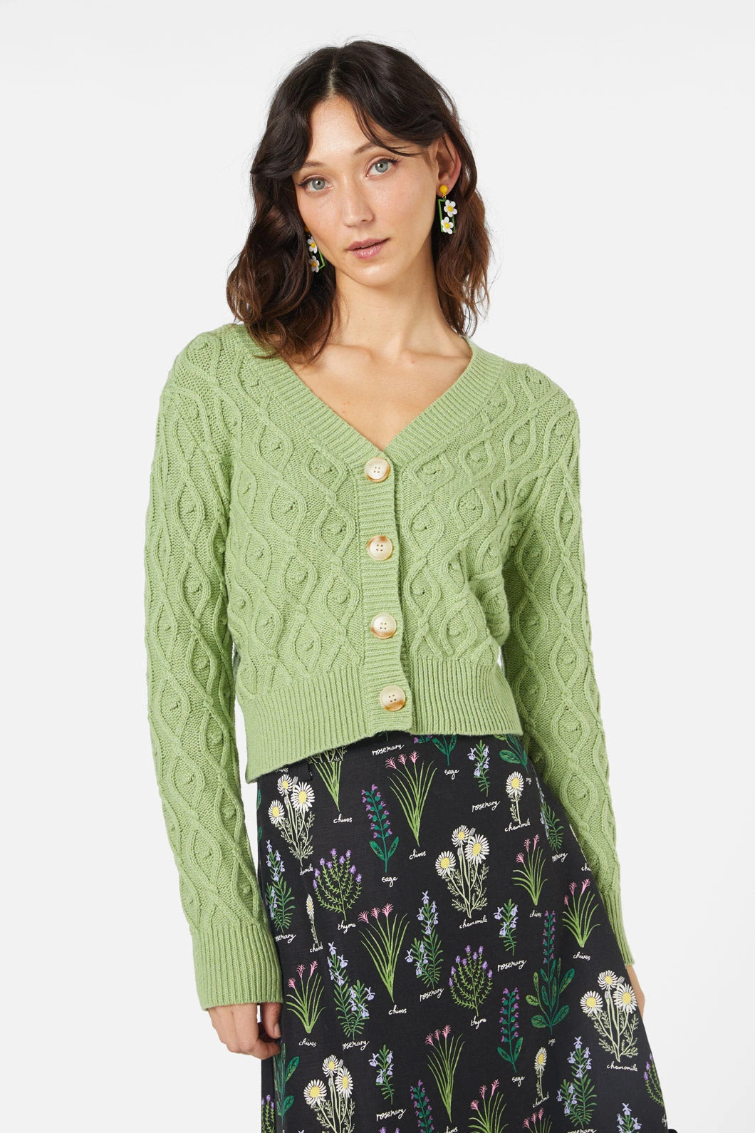 Princess Highway Polly Cardi – Cable and Bobble Texture V-Neck Cropped Cardigan 9 Princess Highway Polly Cardi – Cable and Bobble Texture V-Neck Cropped Cardigan - Image 7