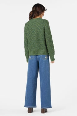 Princess Highway Green Two-Tone Quinn – Diamond Knit Raglan Mock Neck Sweater -ModCloth PGFX497 016 4