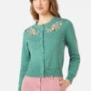 Princess Highway Green Blossom & Robin Cardigan – Embroidered Cotton Knit Scallop Trim Sweater -ModCloth PGFY021 016 1