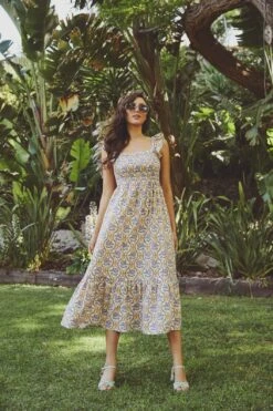 Princess Highway Renata Midi Dress – Groovy Flower Geo Print Organic Cotton Sundress
