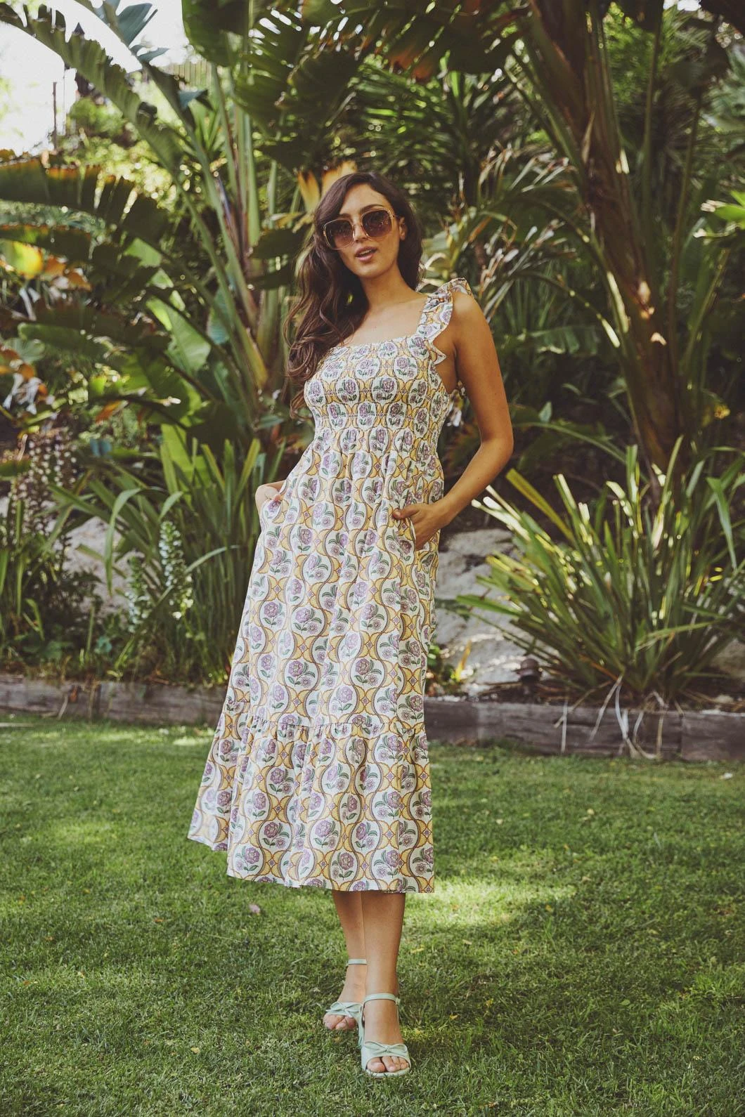 Princess Highway Renata Midi Dress – Groovy Flower Geo Print Organic Cotton Sundress 4 Princess Highway Renata Midi Dress – Groovy Flower Geo Print Organic Cotton Sundress - Image 2