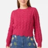Sandy Raspberry Bright Pink Cable Knit Cropped Sweater - Scallop Edge Detail 1 Sandy Raspberry Bright Pink Cable Knit Cropped Sweater - Scallop Edge Detail -ModCloth PGFY450 449 1