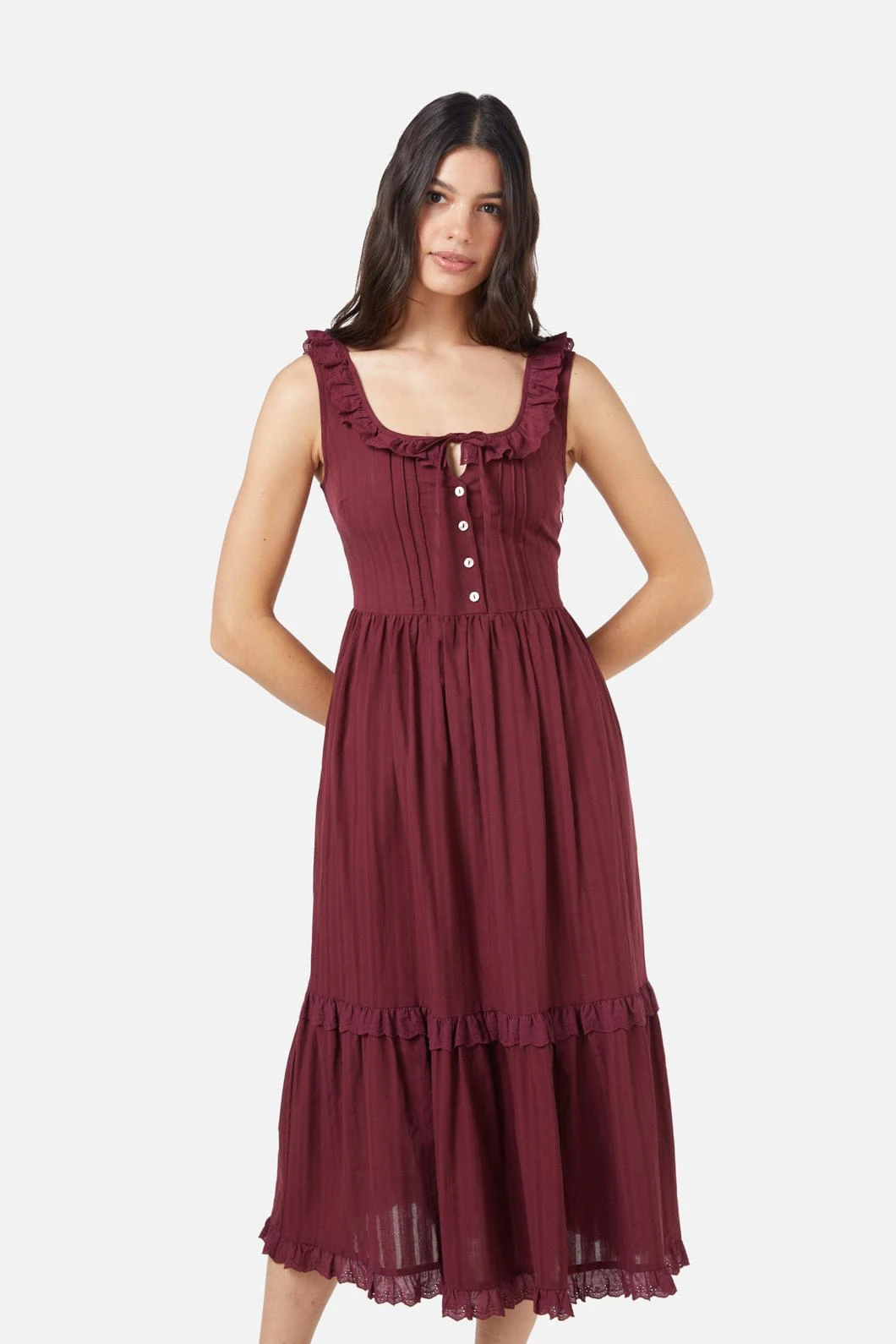 Princess Highway Dallas Corset Dress in Wine – Cottage-Core Lace-Up Cotton Midi Dress 5 Princess Highway Dallas Corset Dress in Wine – Cottage-Core Lace-Up Cotton Midi Dress - Image 3