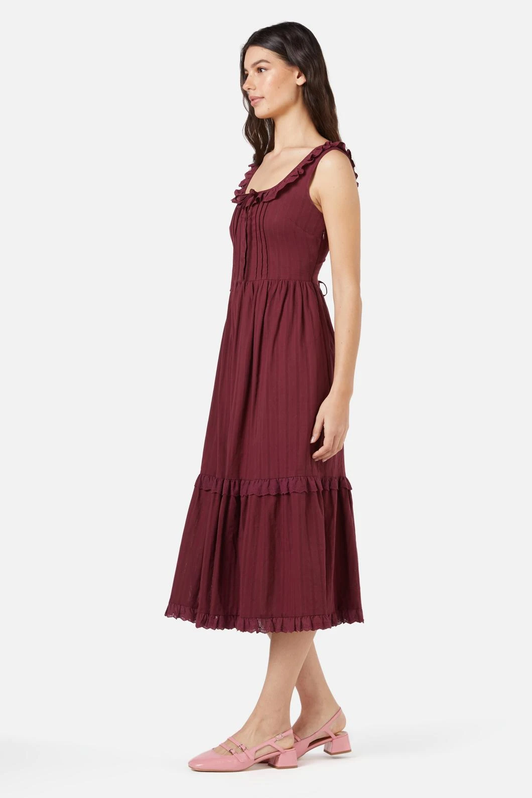 Princess Highway Dallas Corset Dress in Wine – Cottage-Core Lace-Up Cotton Midi Dress 6 Princess Highway Dallas Corset Dress in Wine – Cottage-Core Lace-Up Cotton Midi Dress - Image 4