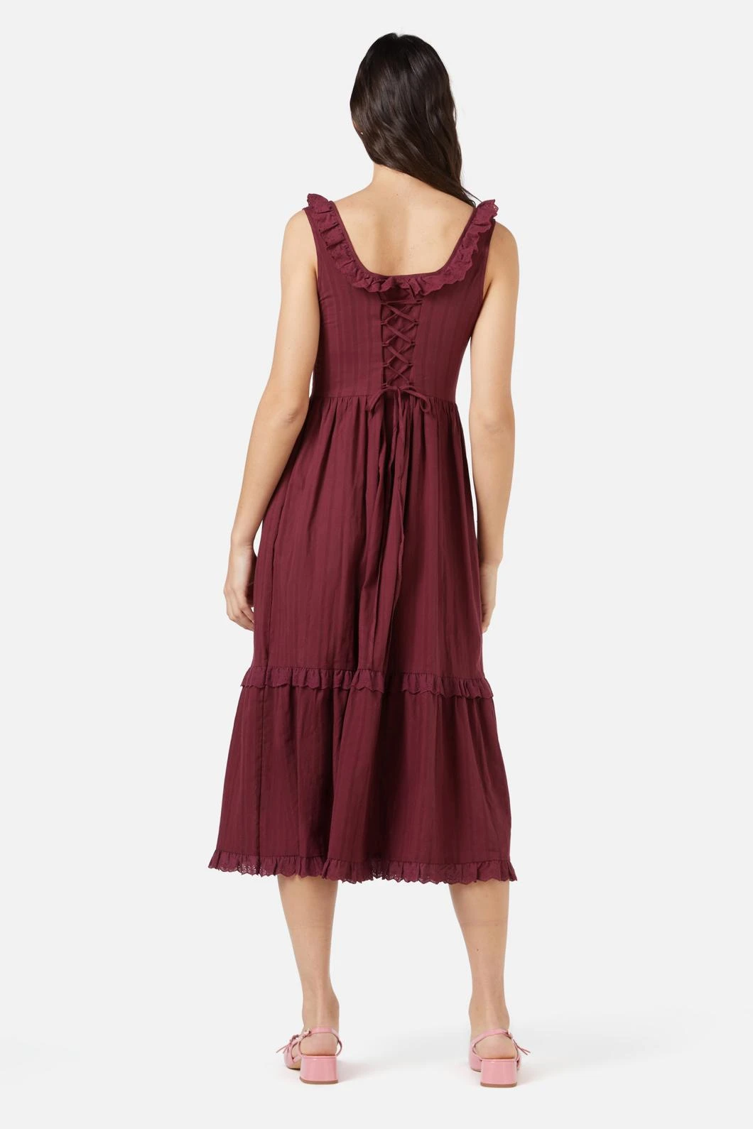 Princess Highway Dallas Corset Dress in Wine – Cottage-Core Lace-Up Cotton Midi Dress 7 Princess Highway Dallas Corset Dress in Wine – Cottage-Core Lace-Up Cotton Midi Dress - Image 5