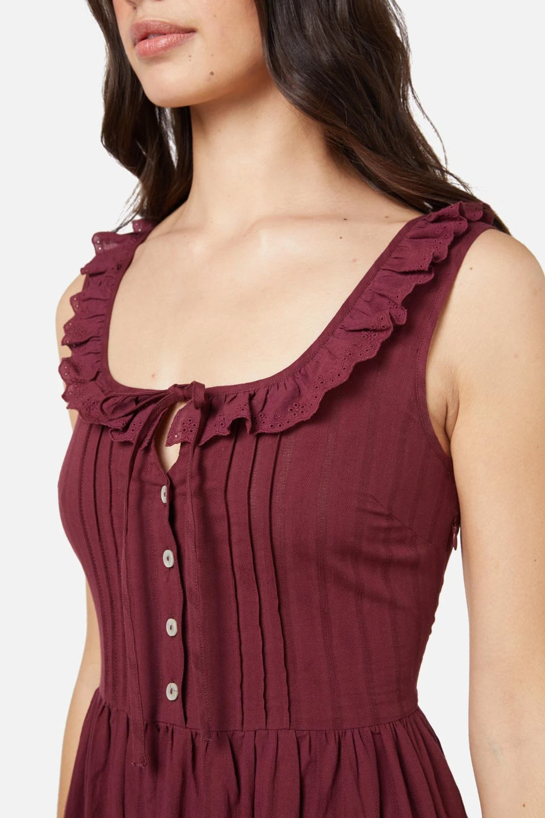 Princess Highway Dallas Corset Dress in Wine – Cottage-Core Lace-Up Cotton Midi Dress 8 Princess Highway Dallas Corset Dress in Wine – Cottage-Core Lace-Up Cotton Midi Dress - Image 6