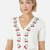 Cherry Embroidered Knit Cardigan - Cream White with Red Cherry Detail V-Neck Sweater -ModCloth PGFY527 020 1