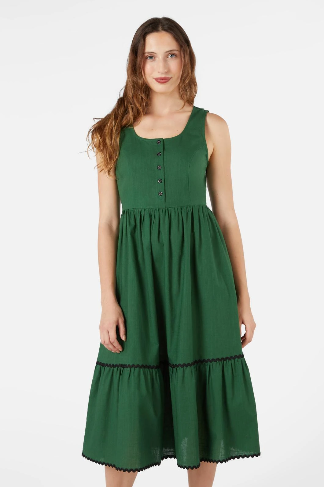Princess Highway Shay Green Cotton Tiered Midi Dress - Vintage Daisy Button Front 3 Princess Highway Shay Green Cotton Tiered Midi Dress - Vintage Daisy Button Front