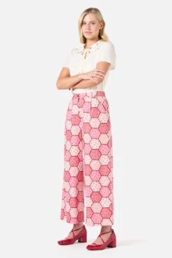 Princess Highway Patchwork Culotte – Pink & Red Floral Heart Print Wide-Leg Pants 9 Princess Highway Patchwork Culotte – Pink & Red Floral Heart Print Wide-Leg Pants -ModCloth PGFZ124 130 22