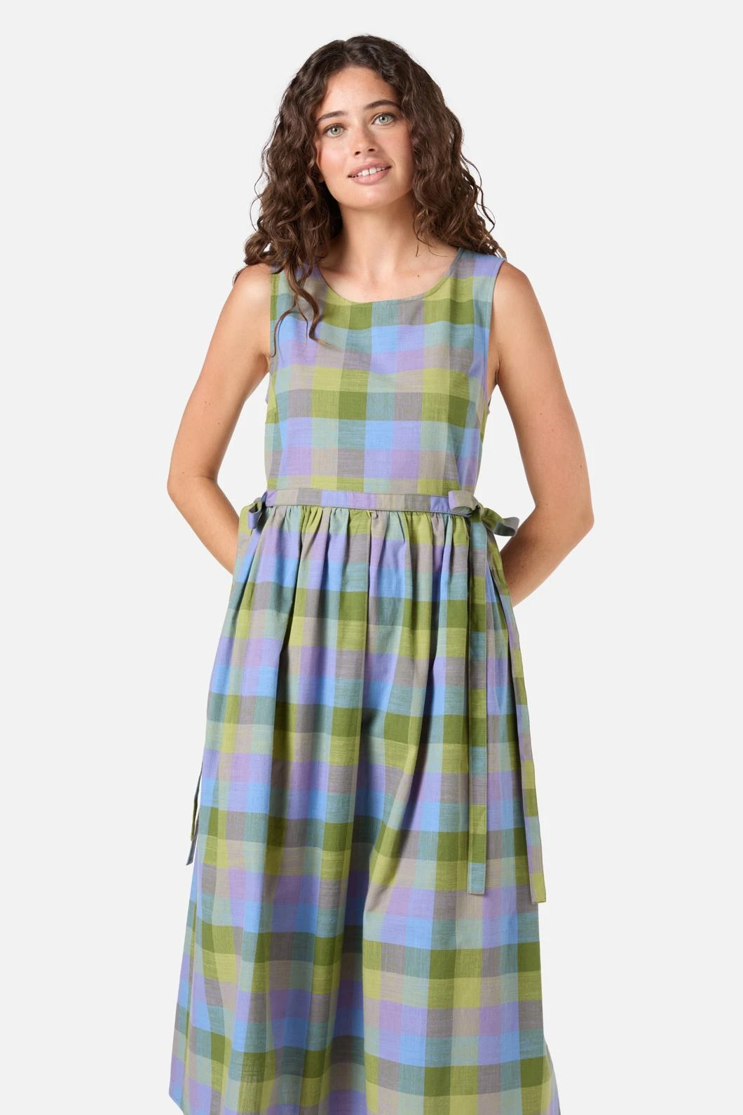 Princess Highway Maxine Olive & Lilac Check Midi Dress – Sleeveless Cotton Gingham Style 4 Princess Highway Maxine Olive & Lilac Check Midi Dress – Sleeveless Cotton Gingham Style - Image 2