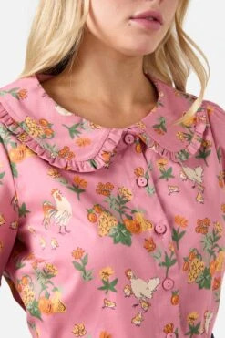 Chickens Short Sleeve Blouse -ModCloth PGFZ181 007 16