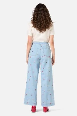 Princess Highway Ditsy Embroidered Light Blue Denim – High Waist Relaxed Leg Jean -ModCloth PGFZ273 420 23