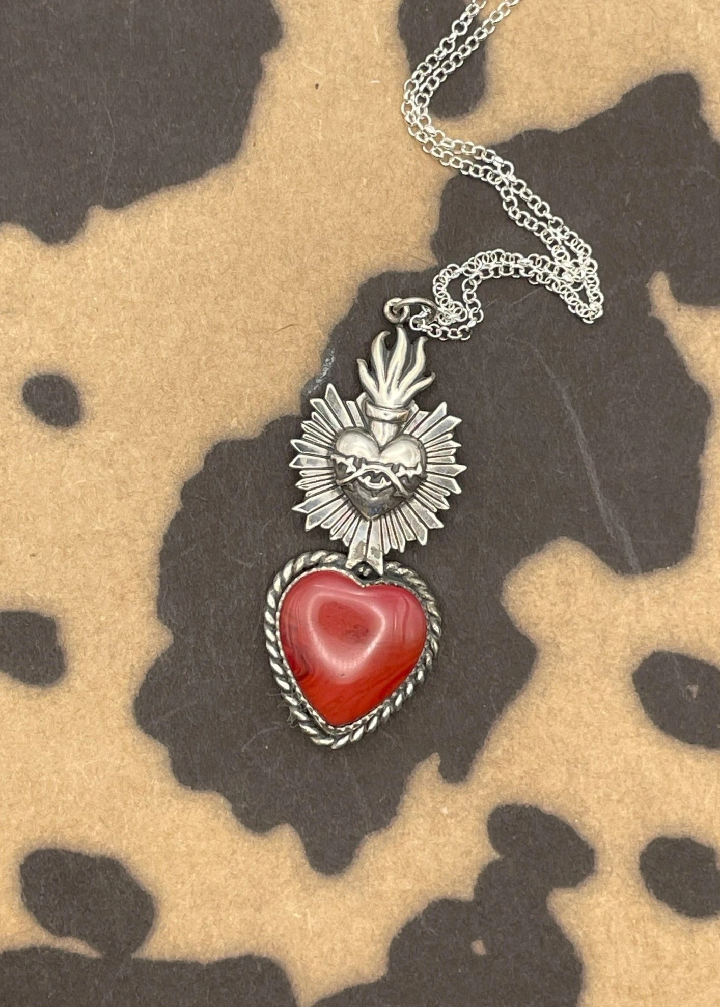 Brigitte Bogart Red Rosarita Heart Sterling Silver Sacred Heart Pendant - 22" Necklace 3 Brigitte Bogart Red Rosarita Heart Sterling Silver Sacred Heart Pendant - 22" Necklace
