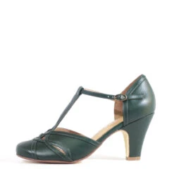 Chelsea Crew Sandy Festive T-Strap Heels – Vintage Inspired Closed Toe 3-Inch Pumps -ModCloth SANDY GREEN 2