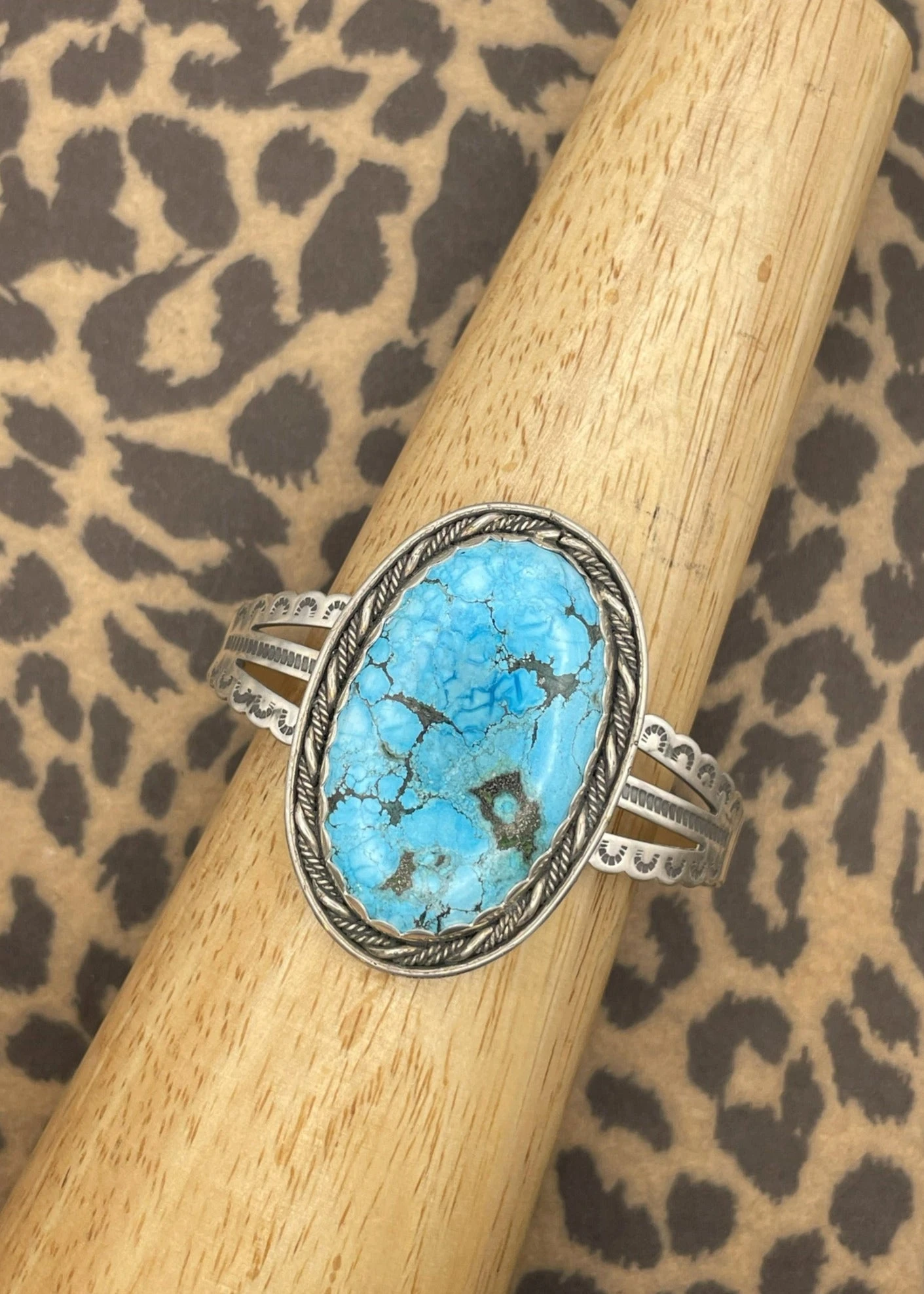 Brigitte Bogart Sterling Silver Arizona Turquoise Large Oval Scalloped Cuff Bracelet 3 Brigitte Bogart Sterling Silver Arizona Turquoise Large Oval Scalloped Cuff Bracelet