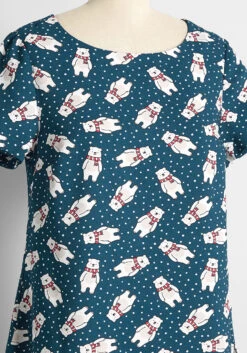 ModCloth Navy Blue Polar Bear Scarf Print – Festive Keyhole Short Sleeve Blouse -ModCloth a1d643dbddfa92067d3b377a50656f07