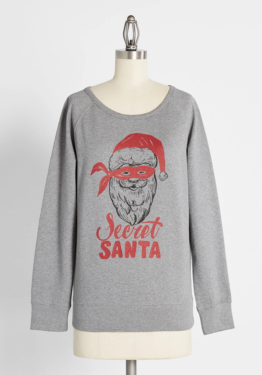 Christmas Confidential Santa Graphic Sweatshirt – Heather Grey Scoop Neck Holiday Pullover 3 Christmas Confidential Santa Graphic Sweatshirt – Heather Grey Scoop Neck Holiday Pullover