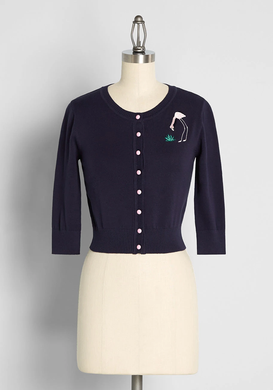Collectif Navy Blue Tropical Flamingo Embroidered Cardigan – Vintage Inspired 3/4 Sleeve Knit 3 Collectif Navy Blue Tropical Flamingo Embroidered Cardigan – Vintage Inspired 3/4 Sleeve Knit
