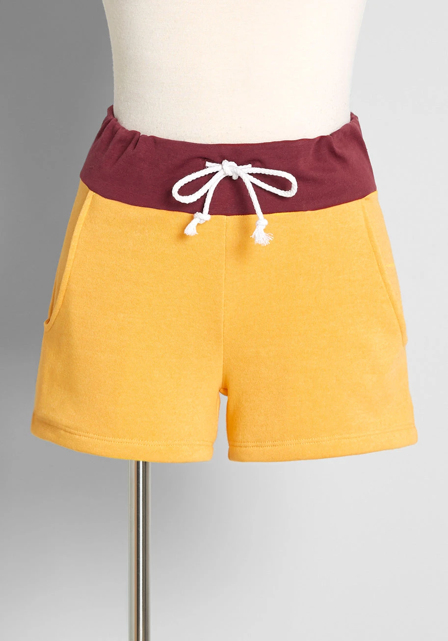 ModCloth X CAMP Collection Yellow and Burgundy Colorblock Drawstring Shorts 7 ModCloth X CAMP Collection Yellow and Burgundy Colorblock Drawstring Shorts - Image 5