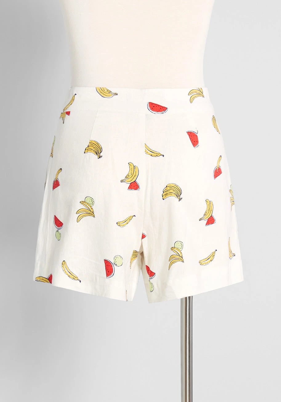ModCloth The Days Go By White Fruit Print High-Rise Linen-Blend Shorts 4 ModCloth The Days Go By White Fruit Print High-Rise Linen-Blend Shorts - Image 2