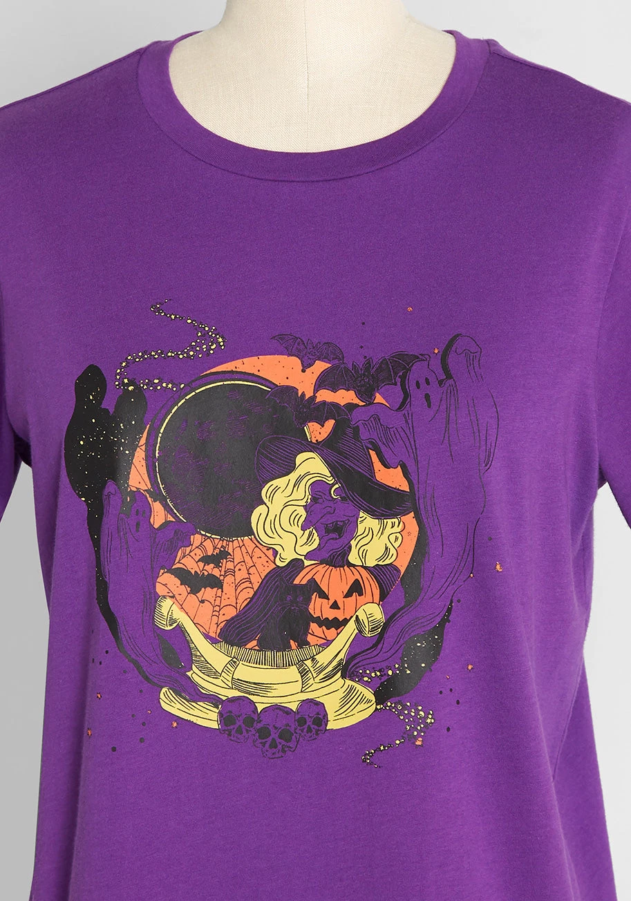 ModCloth Purple Halloween Graphic Crew Neck Tee – Spooky Ghost & Jack-O-Lantern Vintage Print 5 ModCloth Purple Halloween Graphic Crew Neck Tee – Spooky Ghost & Jack-O-Lantern Vintage Print - Image 3