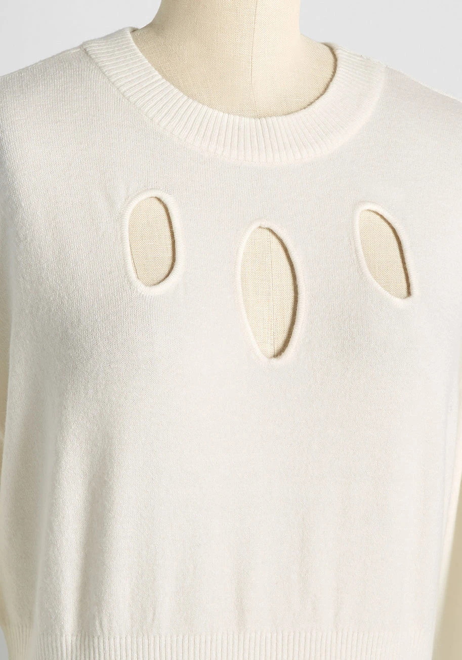 ModCloth Slice Of Life Ivory Sweater – Triple Keyhole Cutout Long Sleeve Knit Top 10 ModCloth Slice Of Life Ivory Sweater – Triple Keyhole Cutout Long Sleeve Knit Top - Image 8