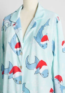 ModCloth Pale Blue Shark Santa Print Sleep Shirt – Festive Notched Lapel Pajama Top 7 ModCloth Pale Blue Shark Santa Print Sleep Shirt – Festive Notched Lapel Pajama Top -ModCloth c9092da90bd82fd9f9bda84aed49a28d
