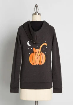 No Brand Pumpkin Butt Graphic Zip-Up Hoodie