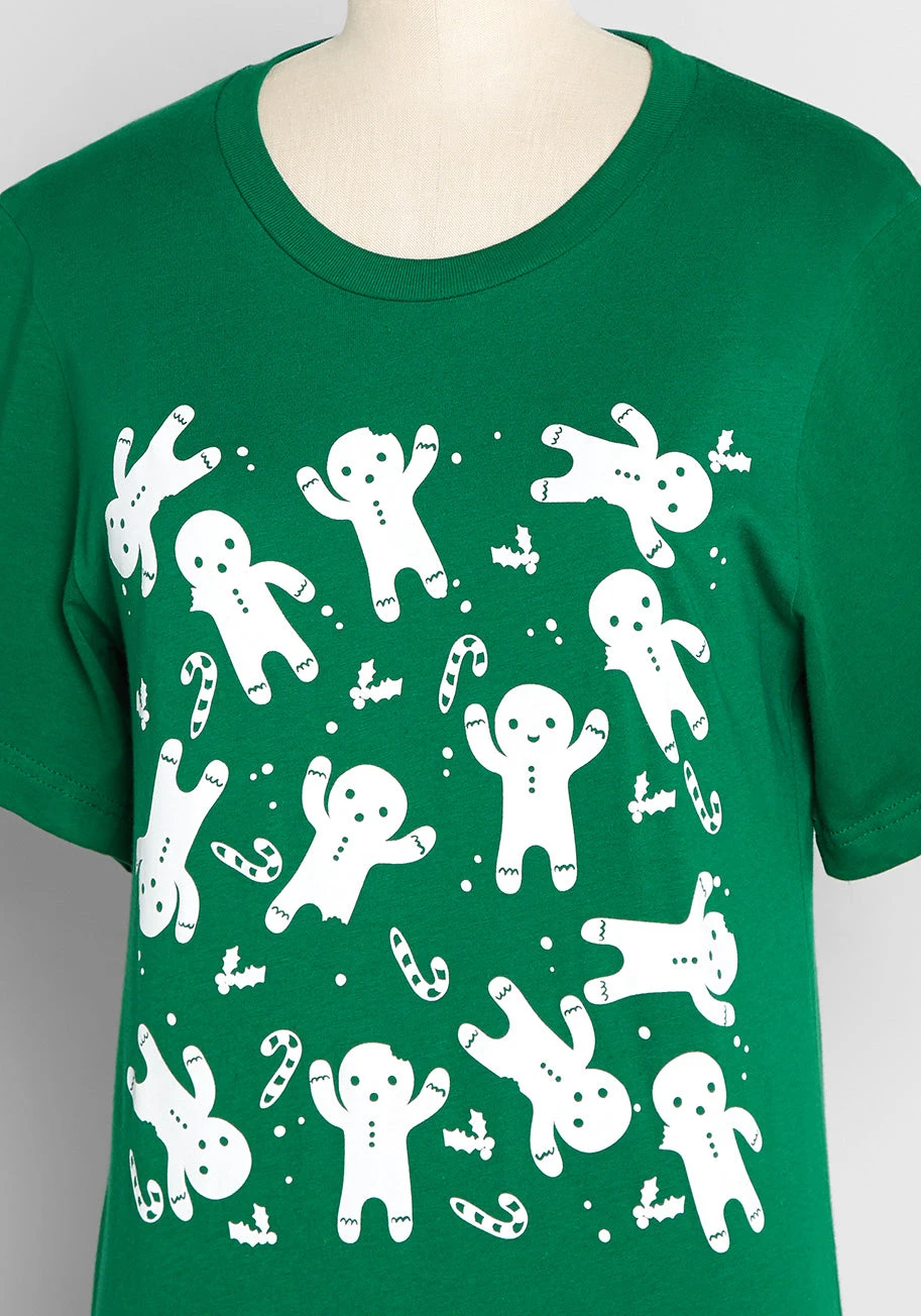No Brand Green Nibbling On Holiday Cookies – Gingerbread and Candy Cane Motif Graphic Tee 5 No Brand Green Nibbling On Holiday Cookies – Gingerbread and Candy Cane Motif Graphic Tee - Image 3