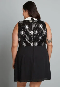 ModCloth Reigning Starlet Black A-Line Mini Dress - Sequin Star Bodice & Peter Pan Collar -ModCloth e8588781f6ed99875b781747aa2eb99a