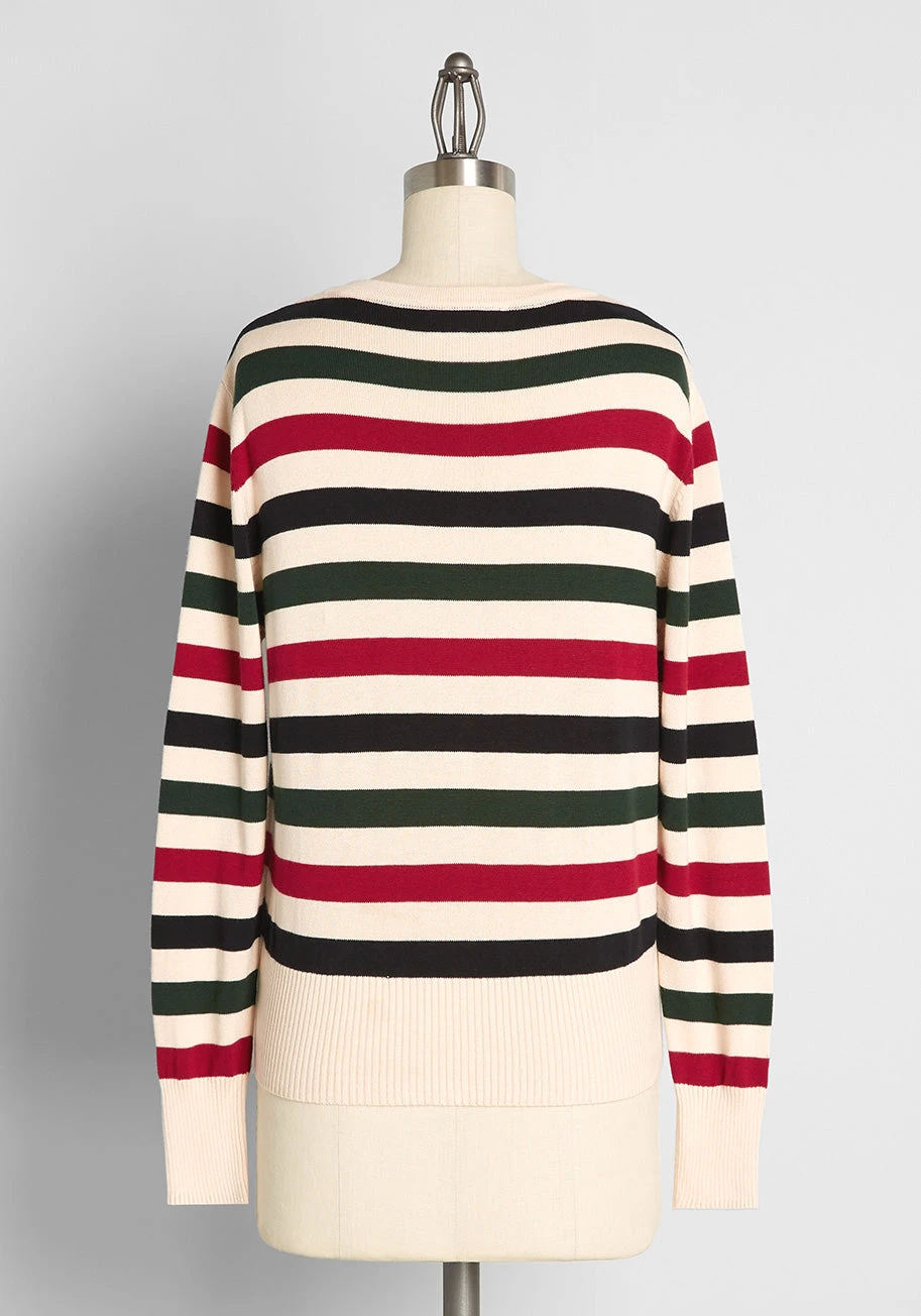 Circus Ivory Striped Cardigan – Red, Black, and Green Horizontal Stripe Button-Up Sweater 4 Circus Ivory Striped Cardigan – Red, Black, and Green Horizontal Stripe Button-Up Sweater - Image 2
