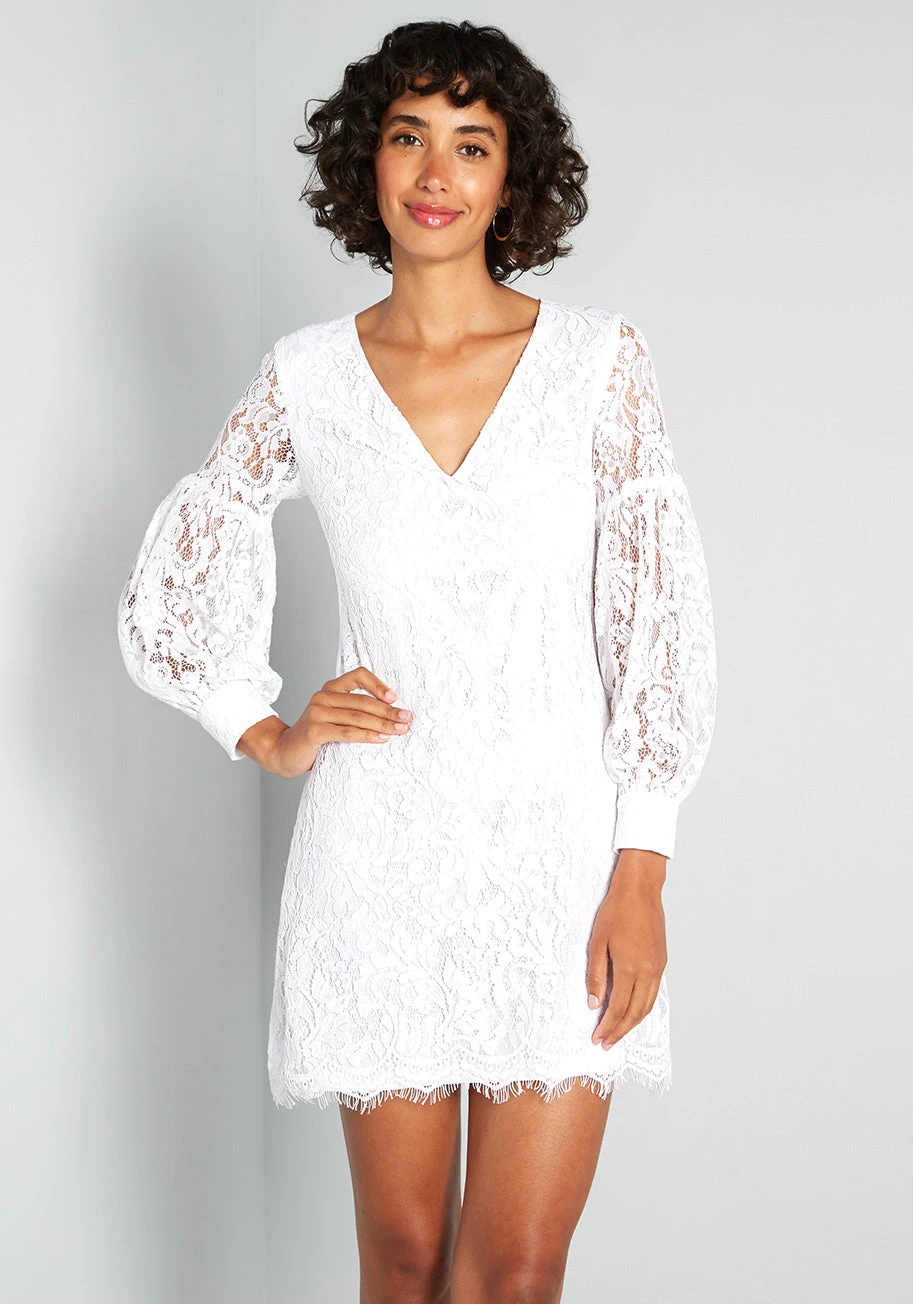 Little Mistress For Love And Lace White Floral Mini Dress – Sheer Bishop Sleeve A-Line Special Occasion Dress 3 Little Mistress For Love And Lace White Floral Mini Dress – Sheer Bishop Sleeve A-Line Special Occasion Dress