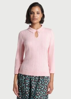 ModCloth Pearly Paradise Pink Keyhole Sweater – Plus Size Delicate Collar Knit Top -ModCloth m4403086 pnk 1