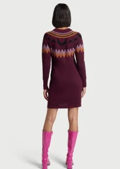 ModCloth Plum Bat Fair Isle – Retro Spooky Pattern Cotton Knit Sweater Dress -ModCloth mcs1215 c40013 2