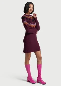 ModCloth Plum Bat Fair Isle – Retro Spooky Pattern Cotton Knit Sweater Dress -ModCloth mcs1215 c40013 3
