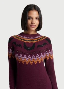 ModCloth Plum Bat Fair Isle – Retro Spooky Pattern Cotton Knit Sweater Dress -ModCloth mcs1215 c40013 4