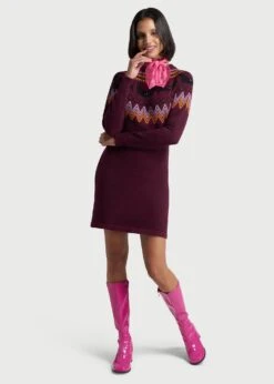ModCloth Plum Bat Fair Isle – Retro Spooky Pattern Cotton Knit Sweater Dress -ModCloth mcs1215 c40013 5