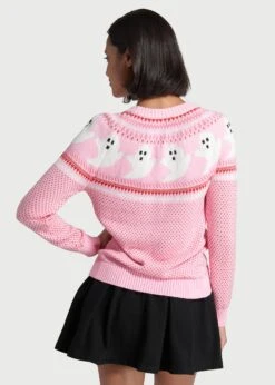 ModCloth Pink Fair Isle Ghost Pattern Sweater – Nostalgic Halloween Crew Neck Pullover -ModCloth mrs1211 pnk 2